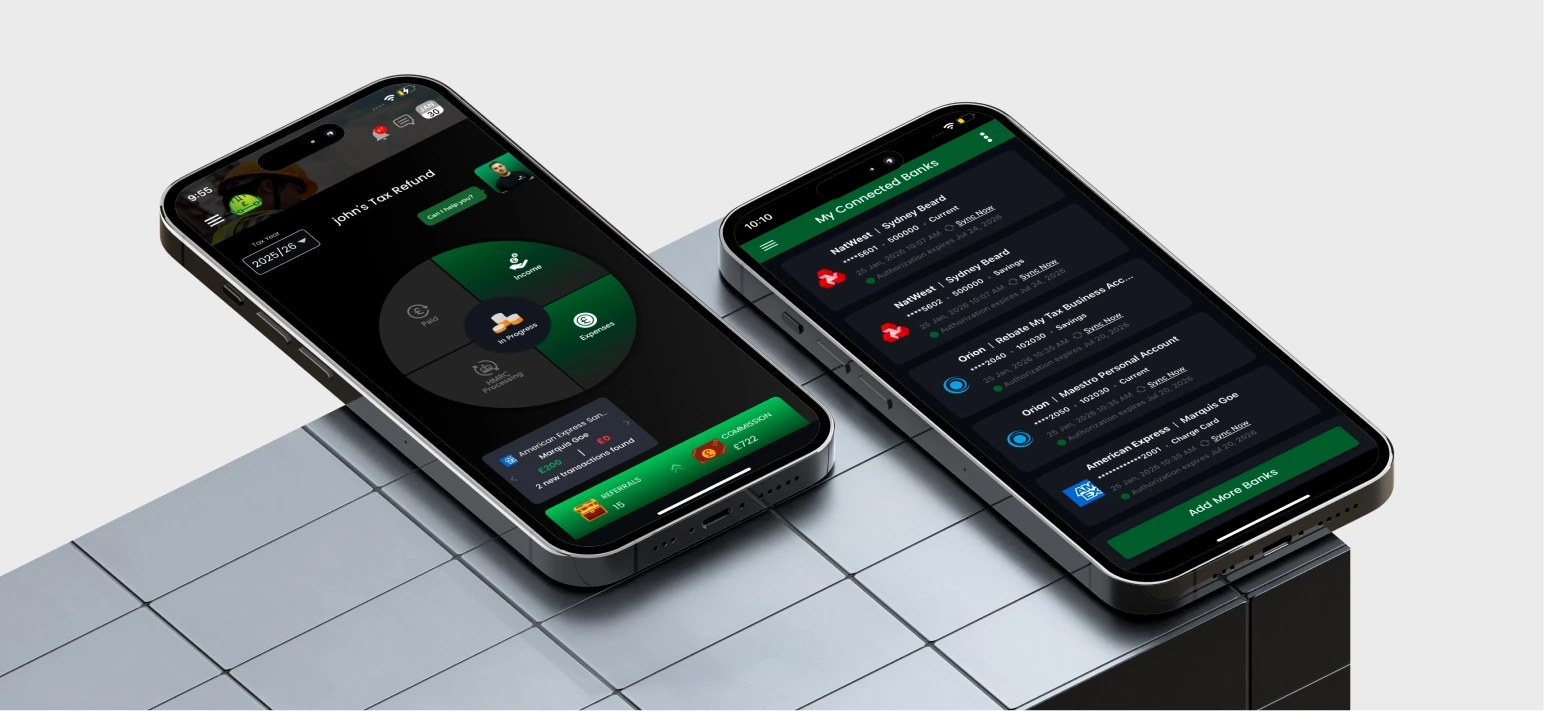 Rebate My Tax mobile application screens