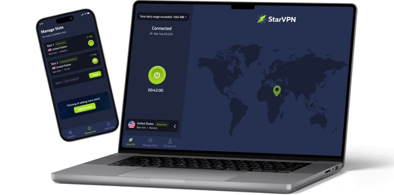 StarVPN app on devices