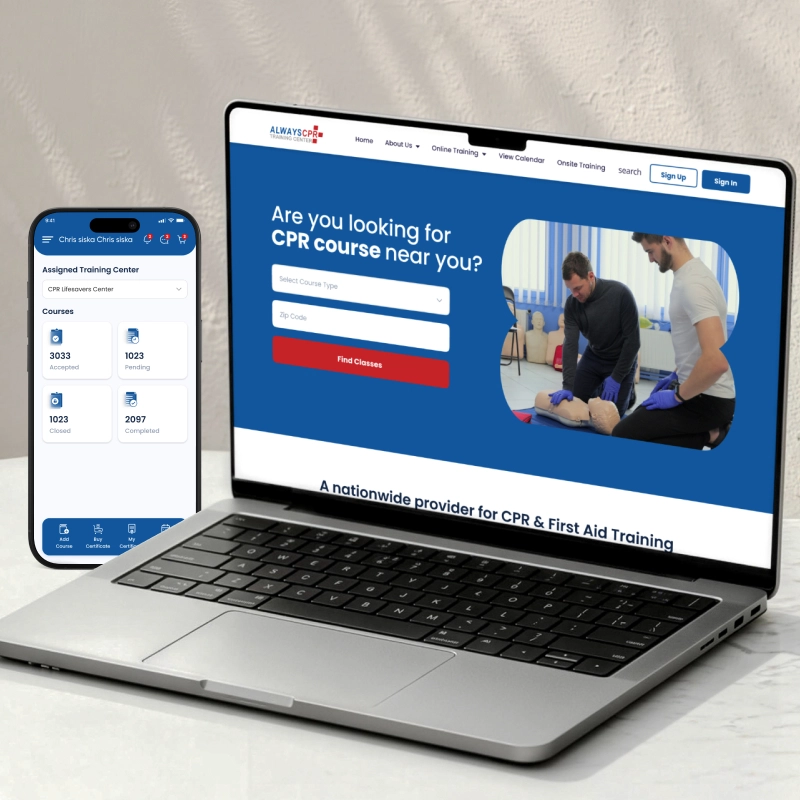 AlwaysCPR emergency medical training app built by Pavans Group Vadodara - instructor management, course tracking and real-time assignment features