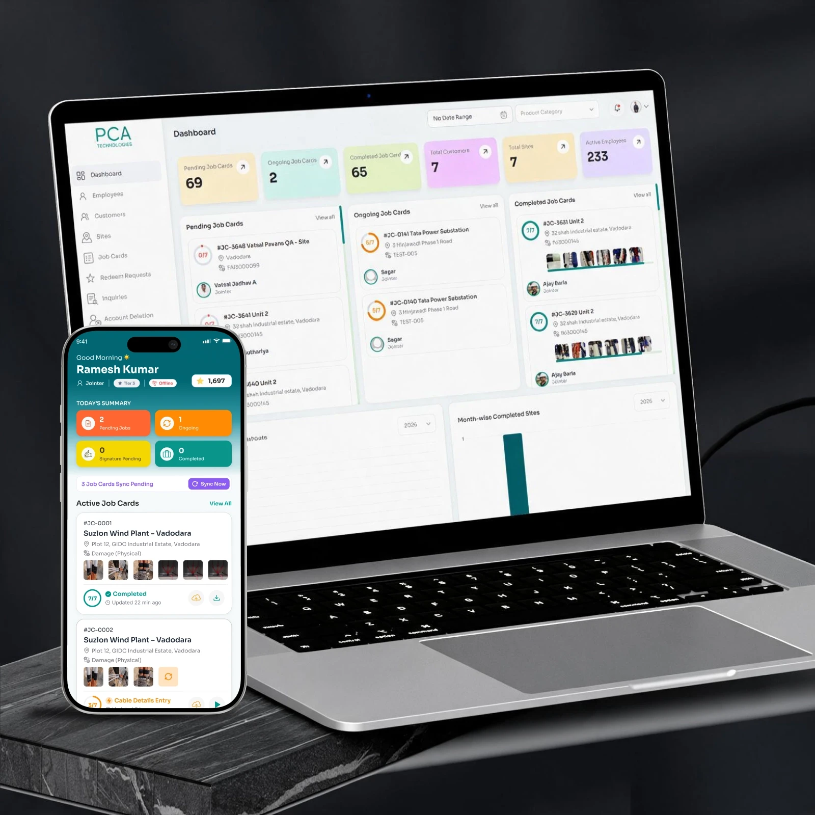 Field operations platform for cable installation job cards and site management.
