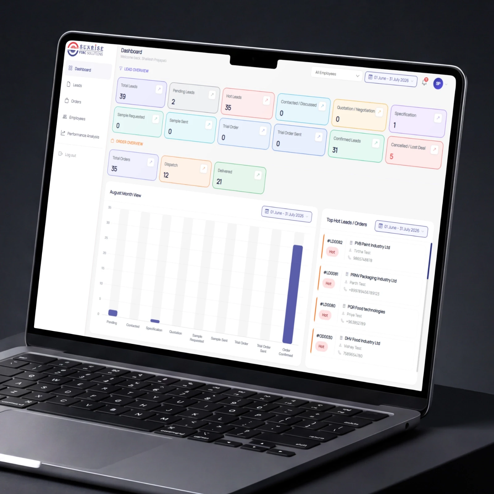 Centralized lead & order management CRM for manufacturing teams.